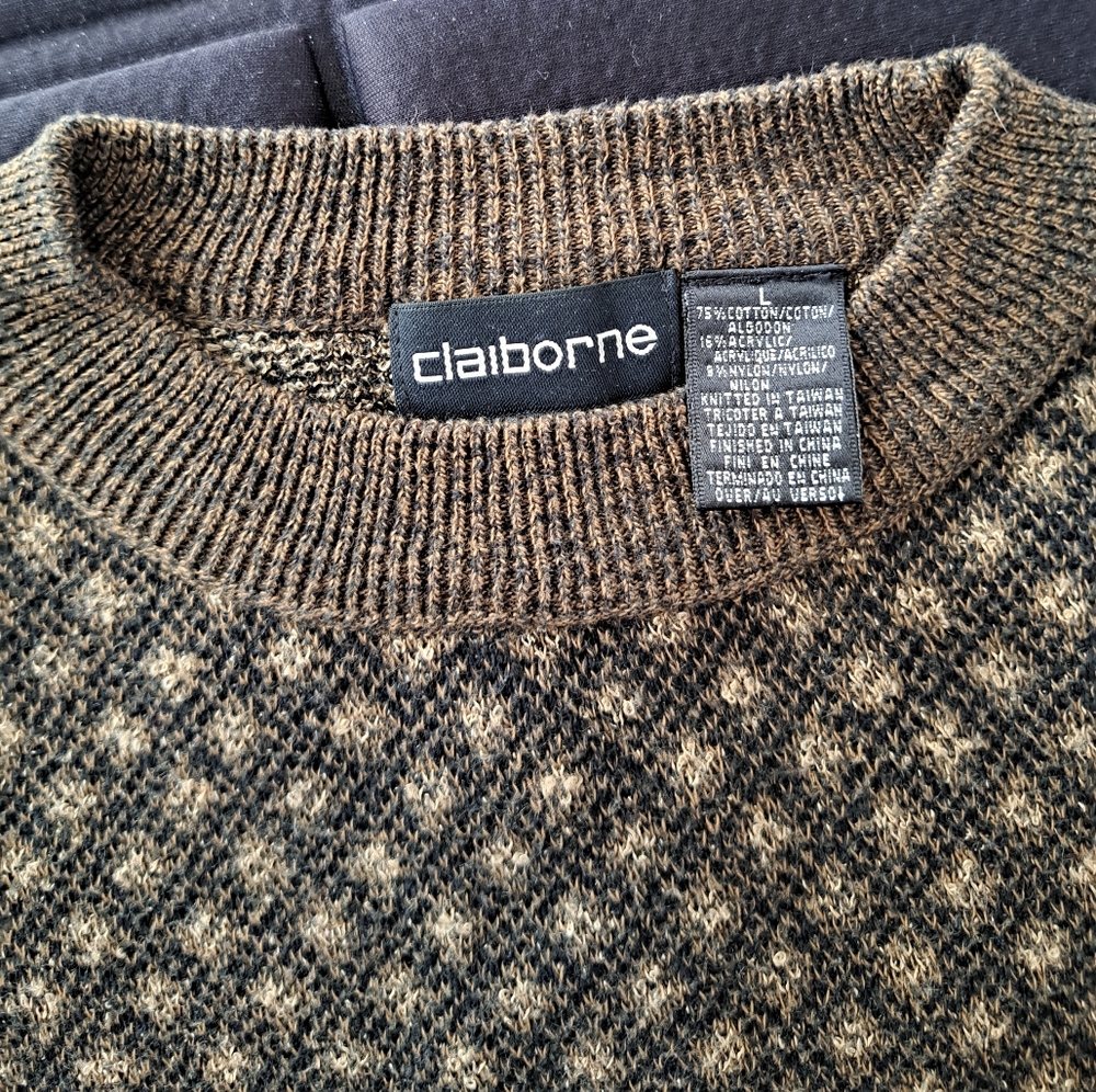 Claiborne large  mens sweater, pullover. Brown multi. 40.00